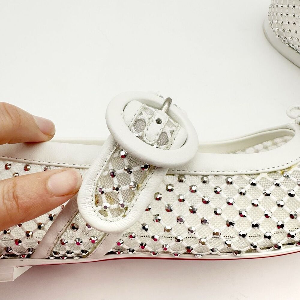 CHRISTIAN LOUBOUTIN Mamastrapitina Crystal Embellished Ballet Flat Size 39 Mesh - Picture 12 of 15